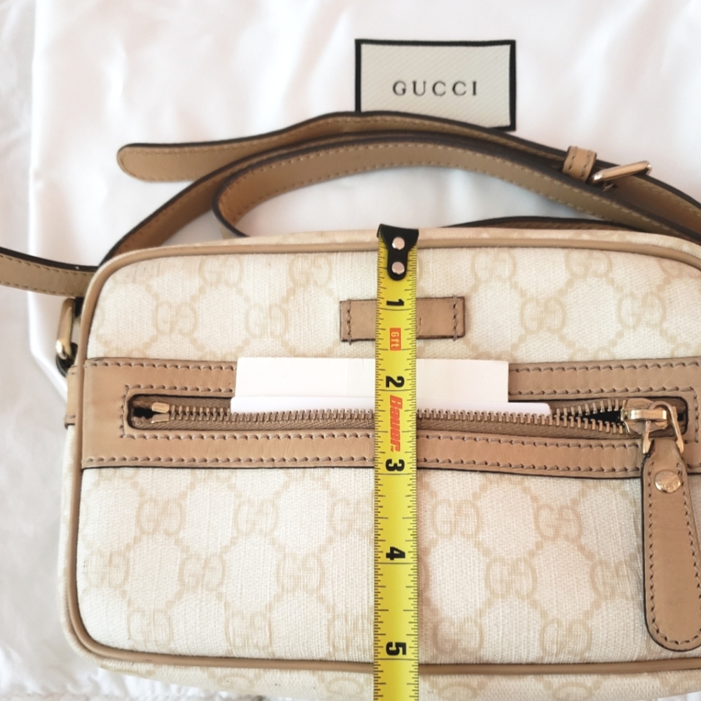 Authentic Gucci GG Supreme Camera Bag – Beige/Avorio Crossbody with Leather Trim - Picture 5 of 16